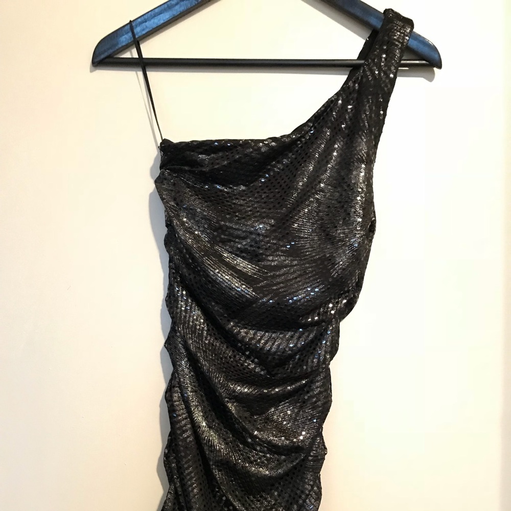NWT Black Metallic One-shoulder Fitted Dress
